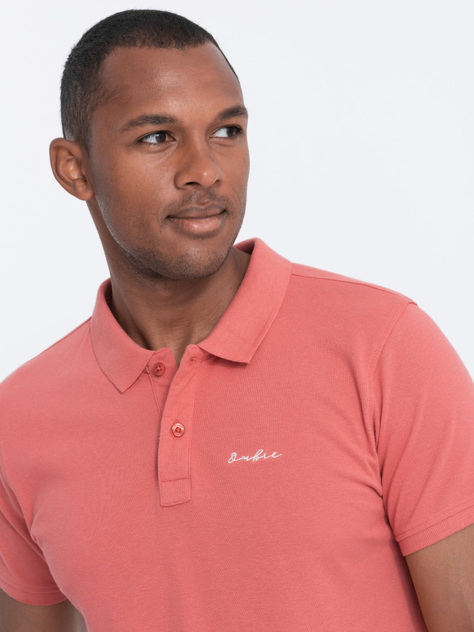 Pique knit polo shirt - coral V6 S1746