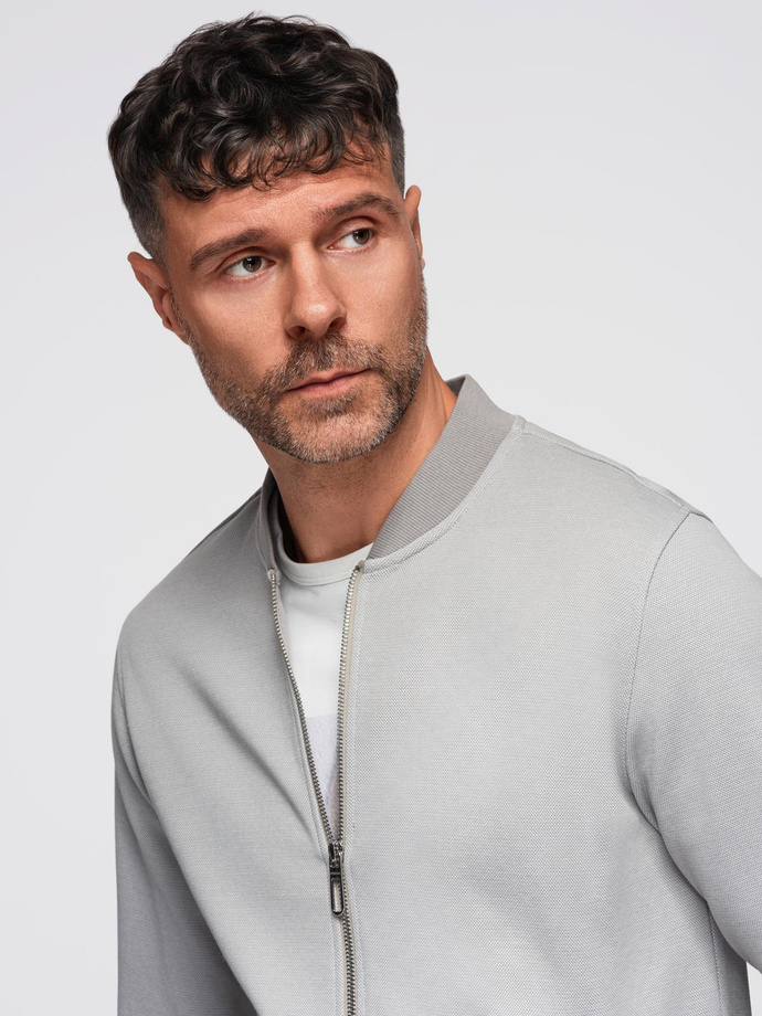 Men's pique knit bomber jacket - gray V4 OM-SSZP-0238