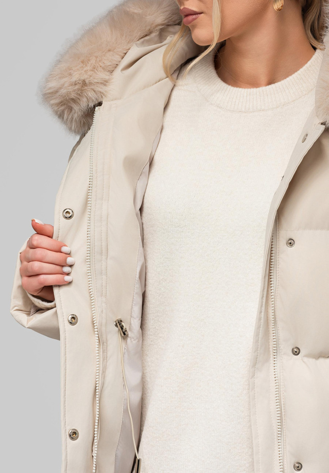 Women's insulated jacket with fur OW-JAHP-0105 v2 - beige