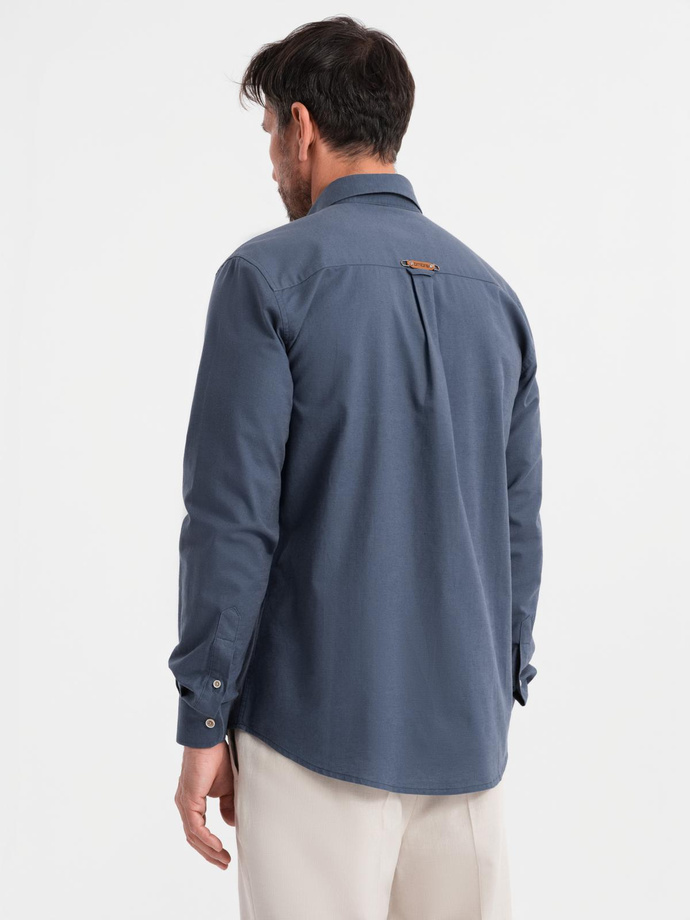 Men's linen shirt with classic collar and pockets REGULAR FIT - blue V4 OM-SHCS-0134