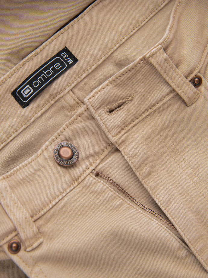 Men's denim pants without rubbing SLIM FIT - beige V8 OM-PADP-0148