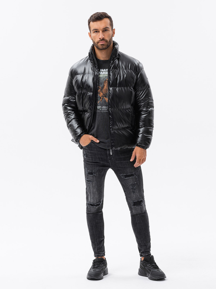 Men's winter puffer jacket shiny - black C545