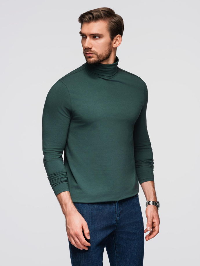 Men's plain turtleneck longsleeve - dark green V7 OM-OM-LSCL-0130