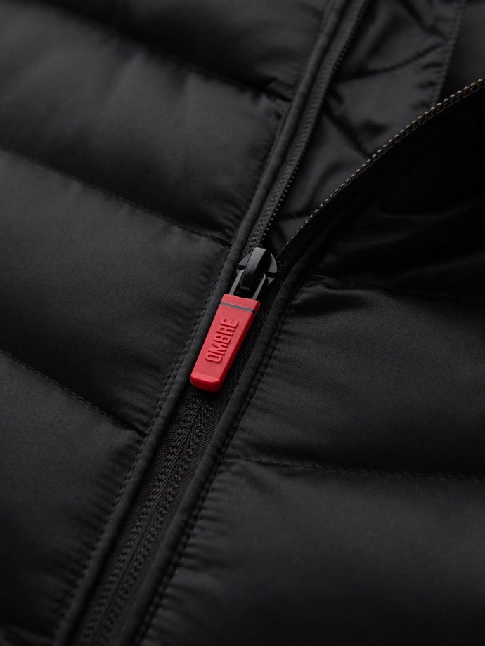 Lightly insulated quilted men's jacket with satin trim - black V2 OM-JALP-0180