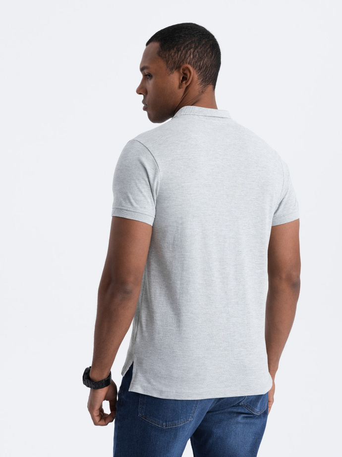 Koszulka męska polo z dzianiny pique - szary melanż V20 S1374