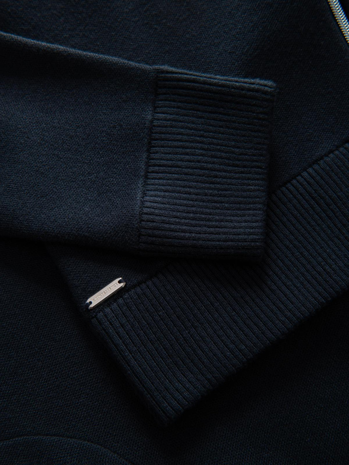 Men's smooth zip sweater - navy blue V1 OM-SWZS-0146