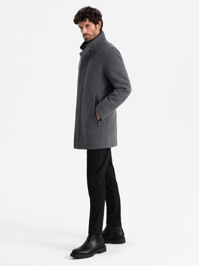 Men's winter coat with wool and quilted lining - graphite melange V1 OM-COWC-0116
