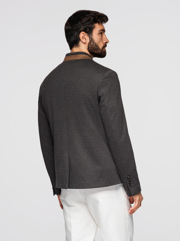 Men's melange rayon jacket with stand-up collar - black melange V5 OM-BLZB-0131