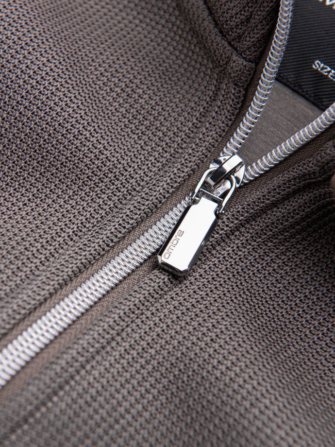 Kurtka męska z wysokim kołnierzem i polarowym wnętrzem – popielata V2 OM-JANP-0154