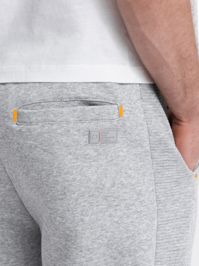 Men's sweatpants with contrast stitching - grey melange V3 OM-PASK-0145