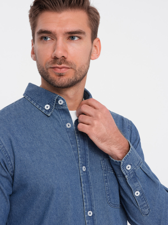 Classic men's SLIM denim shirt - blue OM-SHDS-0116