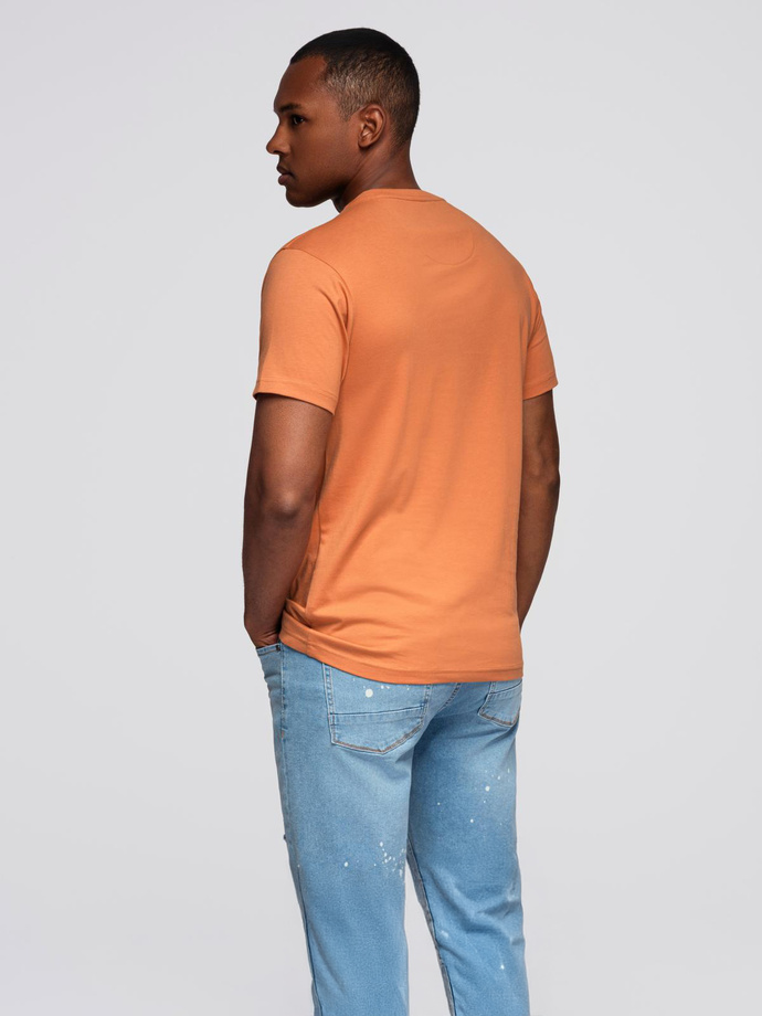 Men's cotton t-shirt with printed pocket - orange V3 OM-TSPT-0227