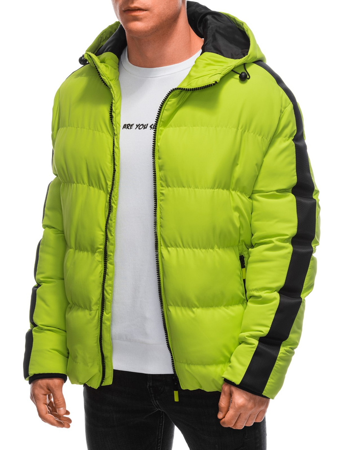 Men's quilted winter jacket - lime green V9 EM-JAHP-0101