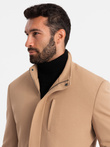 Structured fitted coat for men with high collar - light brown V4 OM-COWC-0117