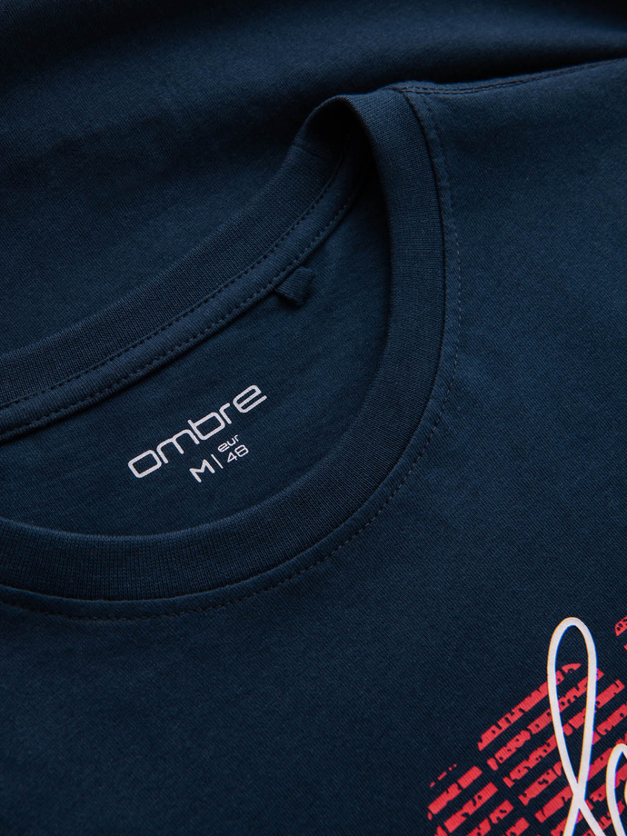 Men's cotton t-shirt with double printed logo - navy blue V3 OM-TSPT-0211