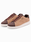Men's shoes sneakers with combined materials - brown V1 OM-FOCS-0108