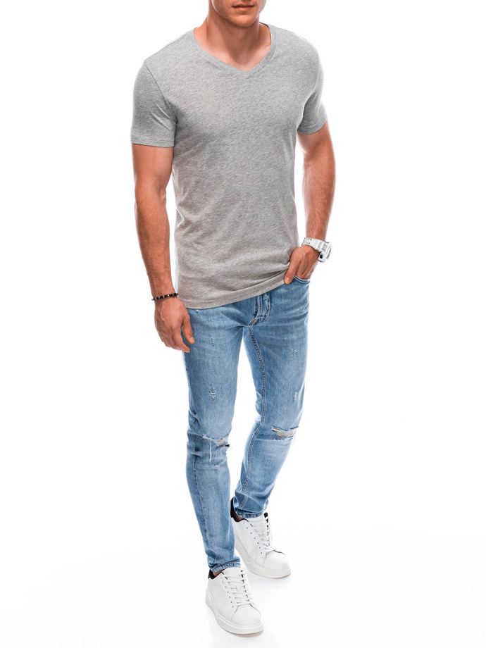 Men's basic V-neck t-shirt EM-TSBS-0101 - grey melange V4