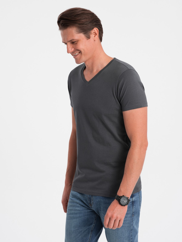 BASIC men's classic cotton T-shirt with a crew neckline - graphite V3 OM-TSBS-0145