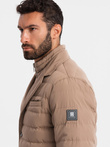 Men's quilted jacket with jacket cut - beige V5 OM-JALP-0188