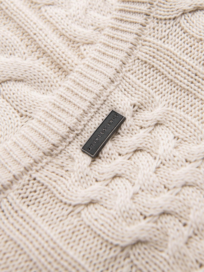 Elegancki sweter męski z ciekawym splotem – ecru V1 OM-SWSW-0173