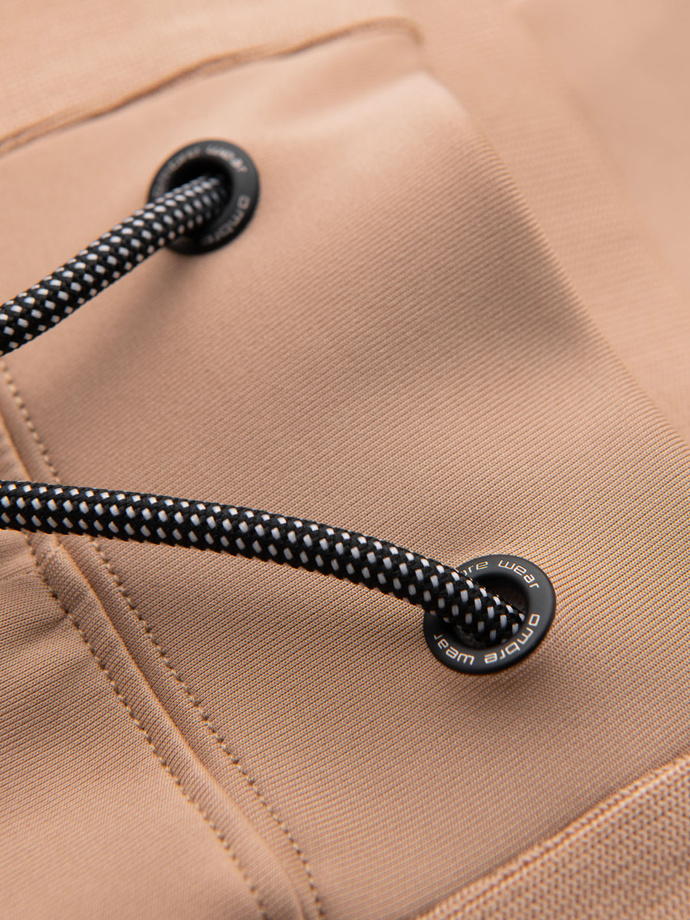 Men's sweatpants joggers with contrasting stripes - beige V4 OM-PASK-0229