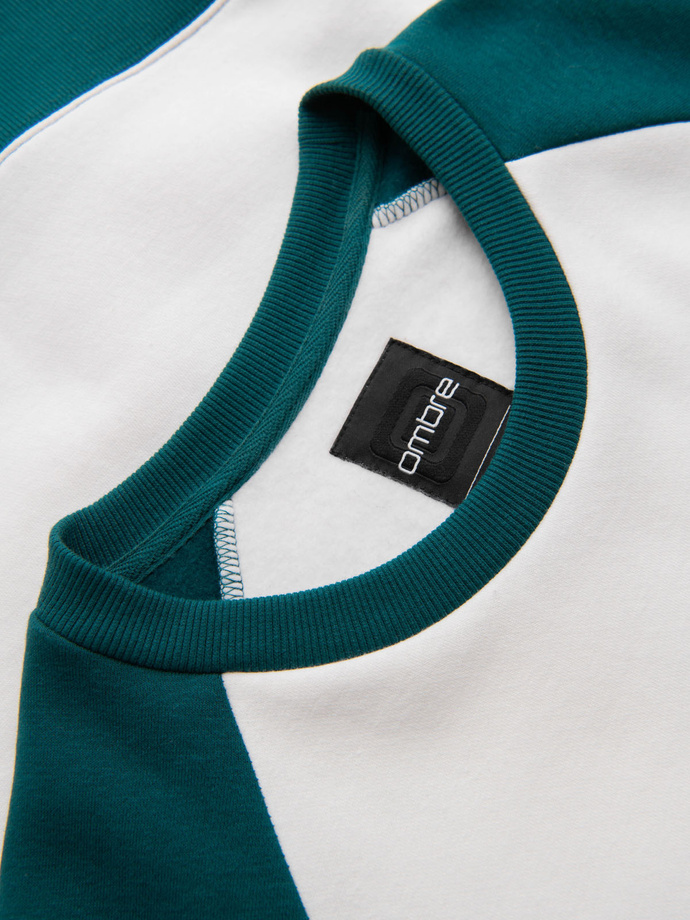 Men's contrast sweatshirt with reglan sleeves - cream and dark green V1 OM-SSNZ-0239