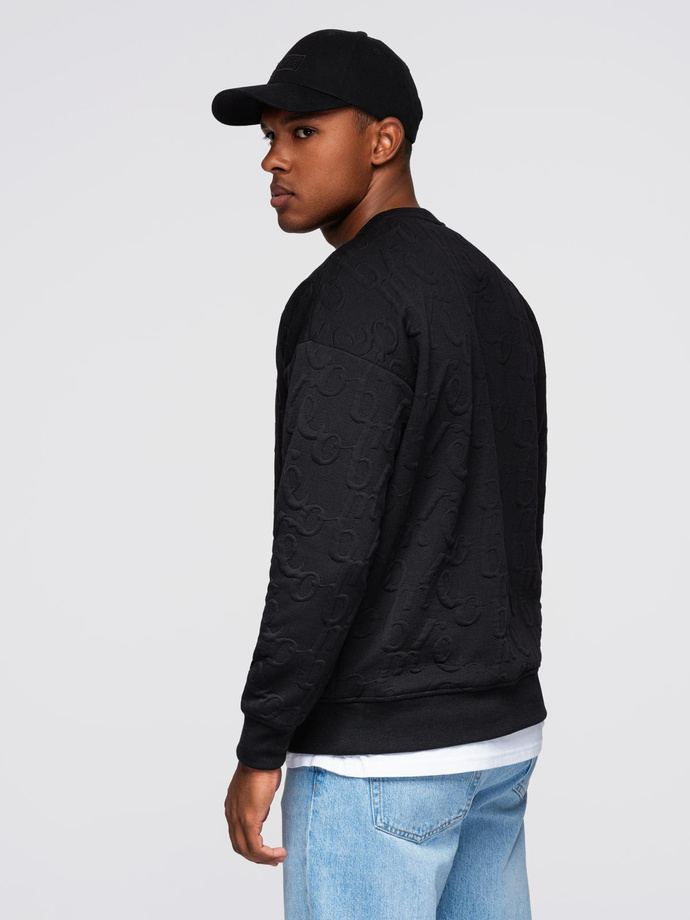 Męska bluza RELAXED FIT z tłoczonymi literami – czarna V1 OM-SSNZ-0164