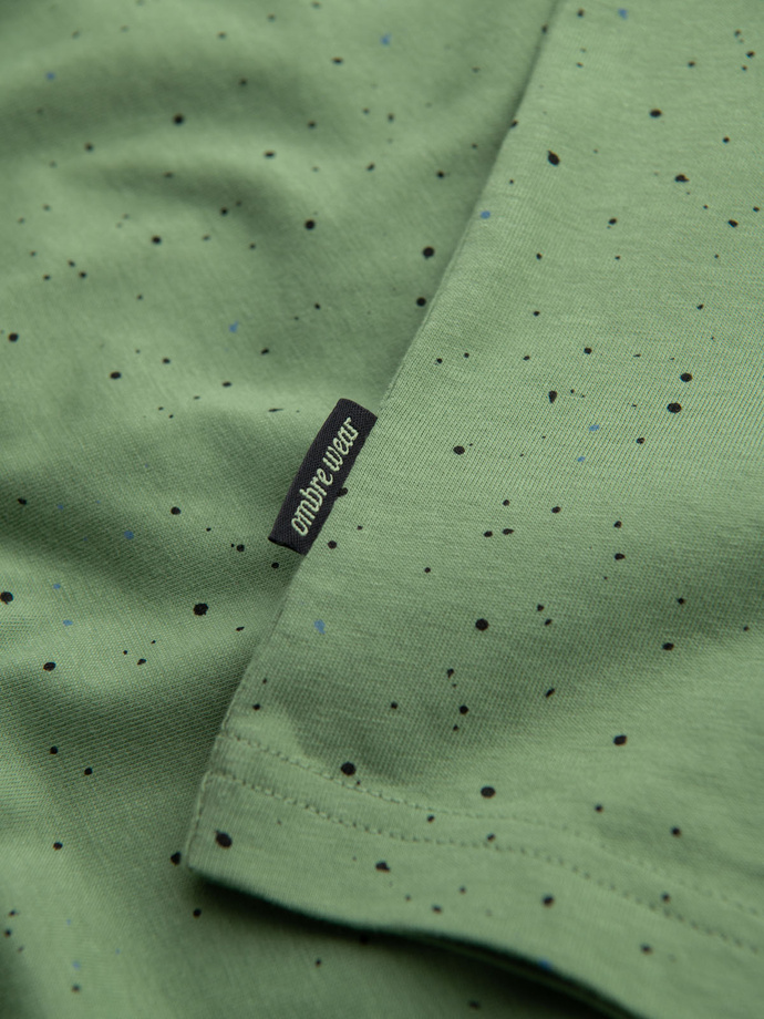 Men's printed cotton t-shirt with round neckline - green V4 OM-TSFP-0186