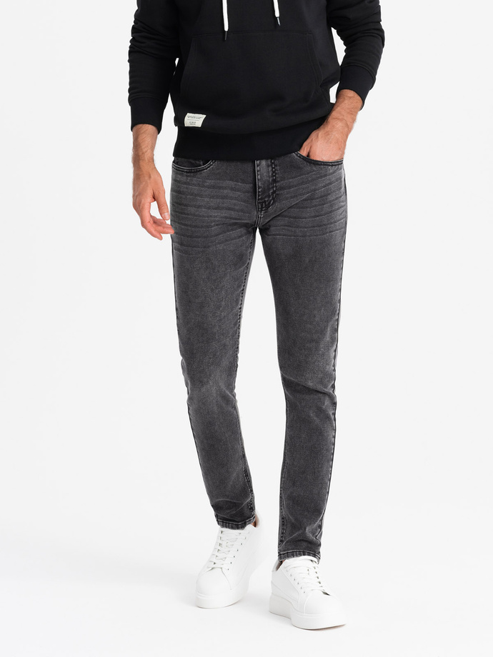 Men's tailored denim SLIM FIT pants with elastane - graphite V3 OM-PADP-0214