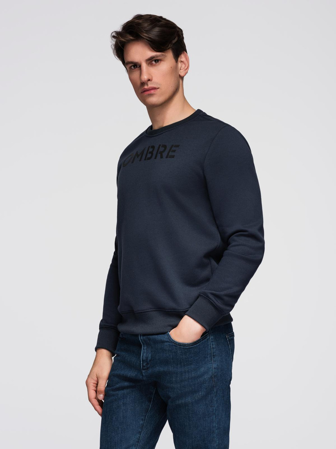 Classic men's sweatshirt with inscription - navy blue V3 B1711