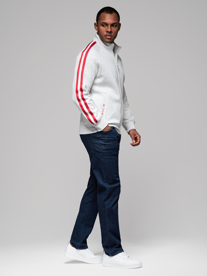 Men's sweatshirt with high collar and stripes - grey melange V1 OM-SSZP-0219