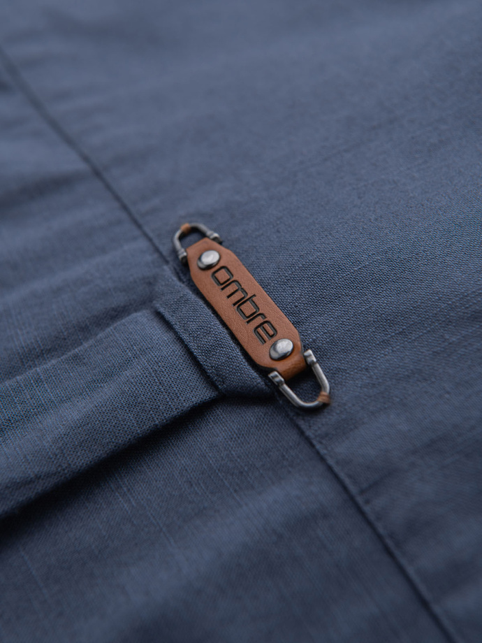 Men's linen shirt with classic collar and pockets REGULAR FIT - blue V4 OM-SHCS-0134
