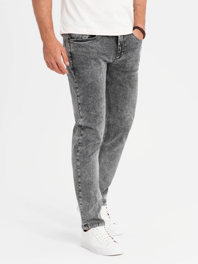 Klasyczne męskie przecierane jeansy REGULAR FIT – szare V4 OM-PADP-0217