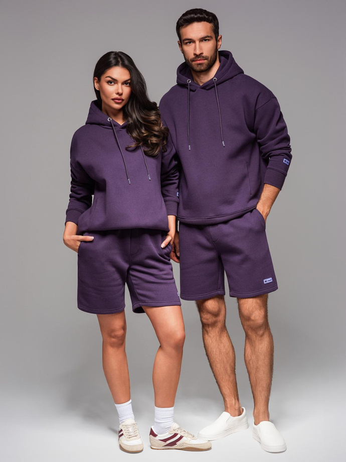 Komplet dresowy UNISEX bluza z kapturem + szorty w stylu athleisure – fioletowe V13 Z110