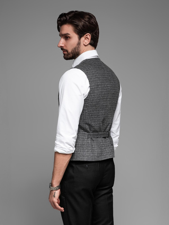 Elegant men's checkered vest with lapels - black V3 OM-BLZV-0110