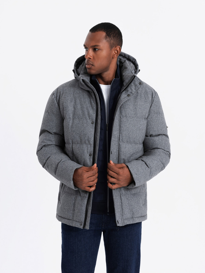 Men's lightweight jacket with mesh lining and hood - grey V1 OM-JAHP-0203