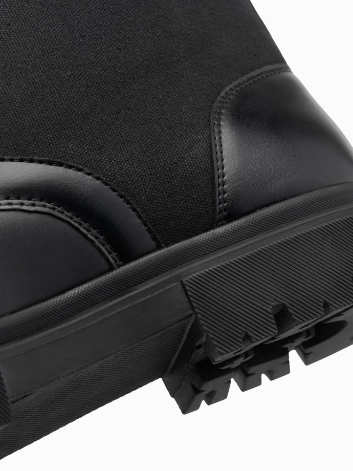 Buty męskie trapery z wysoką cholewką z łączonych materiałów – czarne V1 OM-FOBO-0174