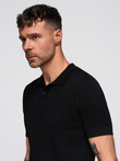 Men's cotton structured knit polo shirt - black V5 OM-POSS-0117