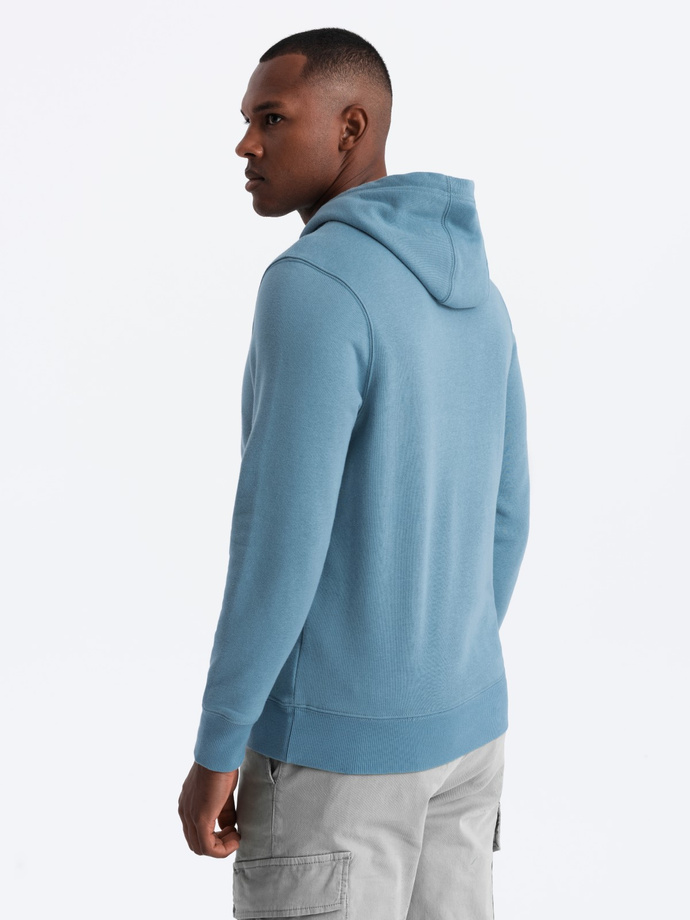 Men's kangaroo sweatshirt with hood and metal pin - blue V4 OM-SSNZ-0141