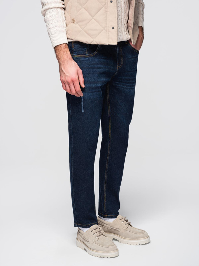 Men's denim pants with REGULAR FIT rubbing - dark blue V4 OM-PADP-0241