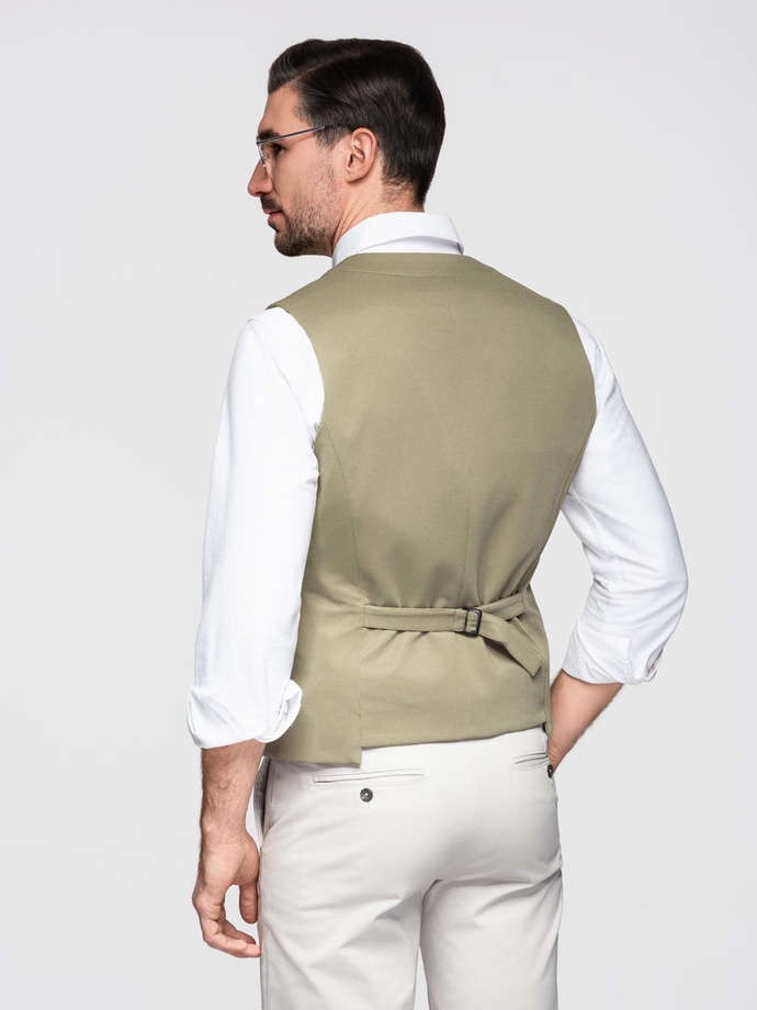 Fitted men's structured knit vest with lapels - olive V1 OM-BLZV-0144