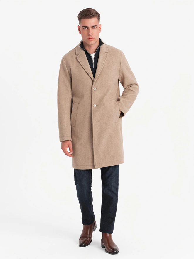 Men's lightweight single-breasted coat - beige V7 OM-COWC-0104
