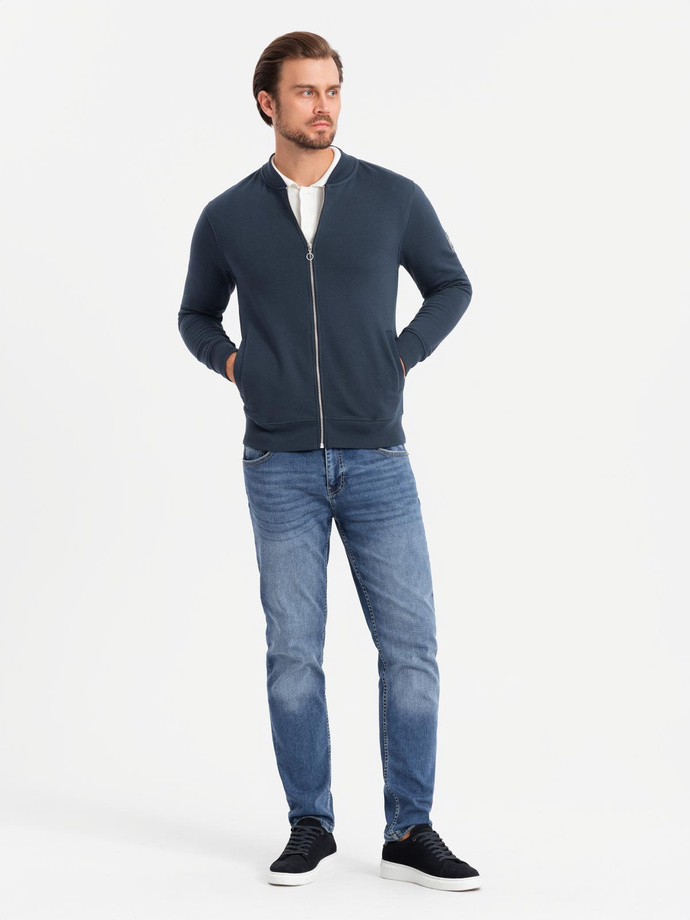 Men's unbuttoned cotton sweatshirt bomber - navy blue V4 OM-SSZP-0215