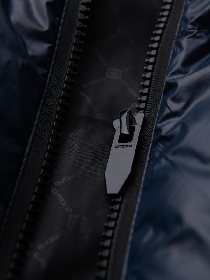 Ciepła kurtka męska puffer ze ściągaczami – granatowa V2 OM-JAHP-0207
