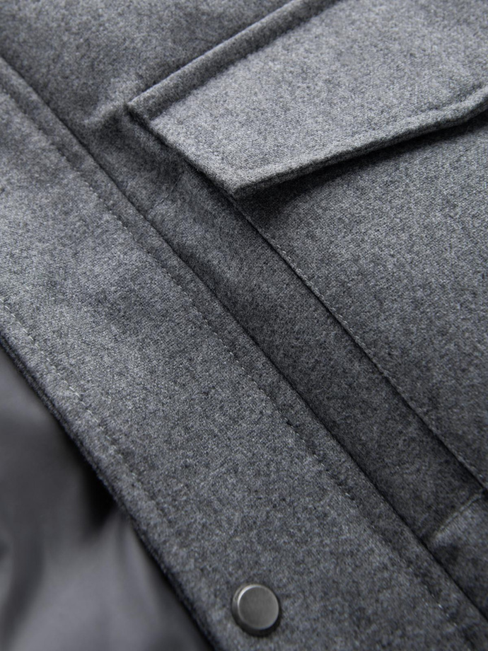 Ciepła długa kurtka męska typu parka z wełną – szary melanż V1 OM-JALJ-0217