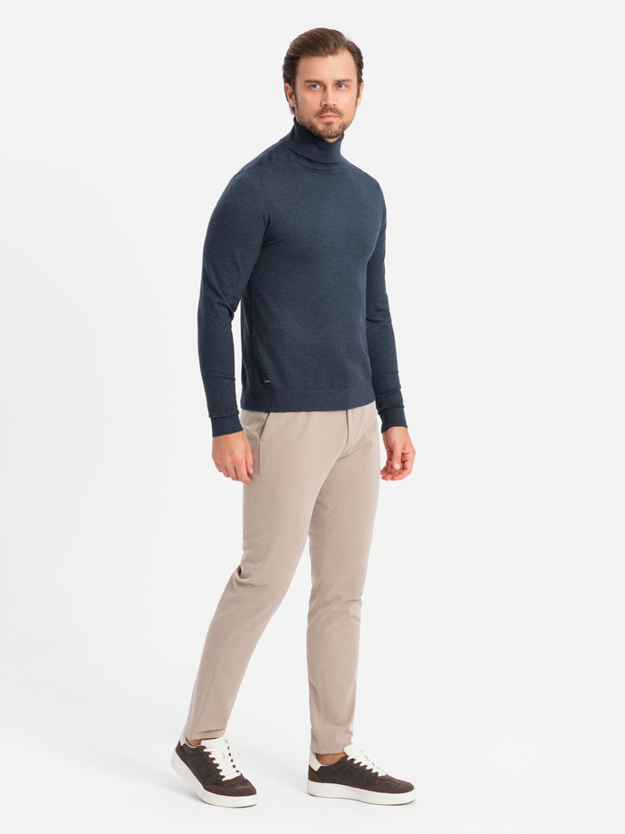 Men's knitted turtleneck with viscose - navy blue V4 OM-SWTN-0127