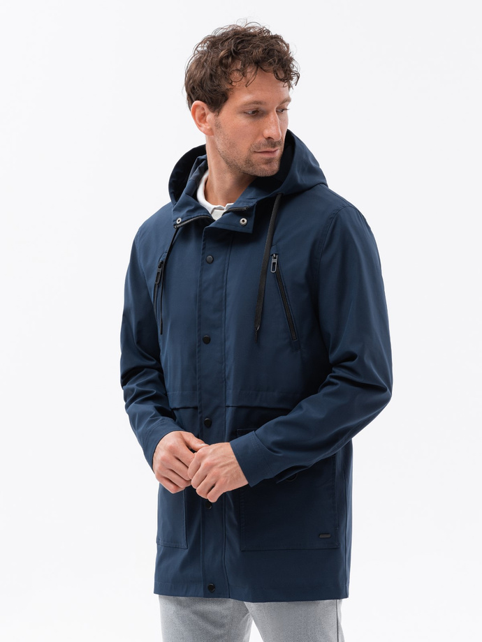 Men's parka jacket with cargo pockets - navy blue V1 OM-JANP-22FW-004