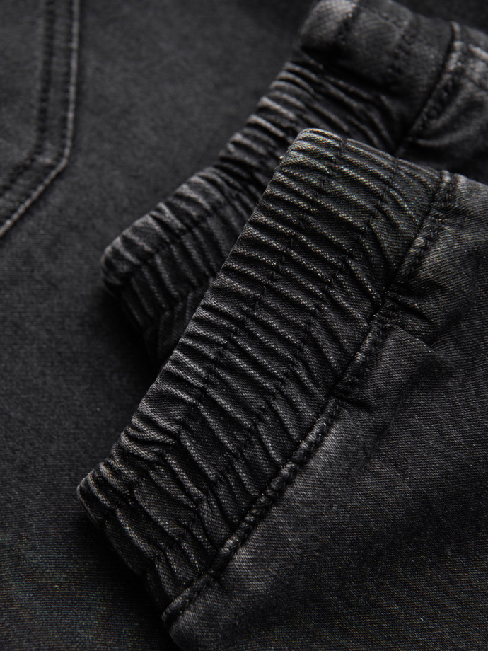 Men's denim jogger pants with drawstring waistband - black V4 OM-PADJ-0242