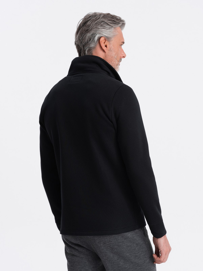 Men's button-down sweatshirt with casual collar - black V6 OM-SSZP-0171