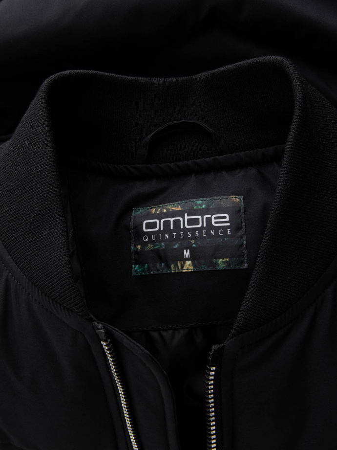 Pikowana kurtka męska bomberka z metalowymi zamkami - czarna V1 OM-JALP-0143